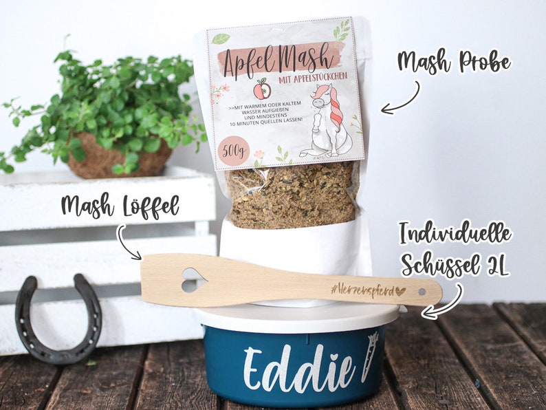 Geschenkebundle Futterschüssel mit Namensdruck Pferd klein Pferd Horse Pferdeliebe Geschenkidee Individuell Bild 2