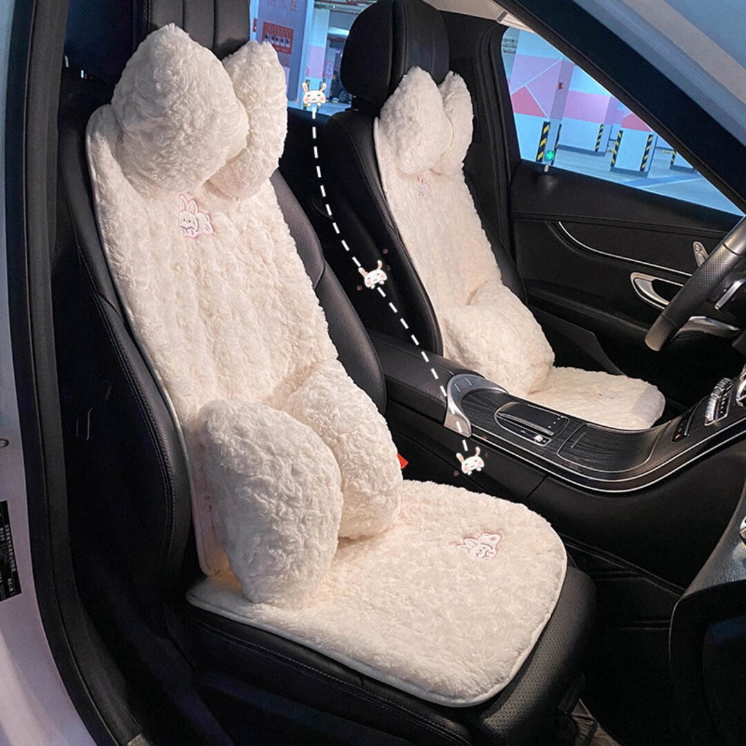 Fluffy White Car Seat Covers Set Cute Car Accessories for Women Car