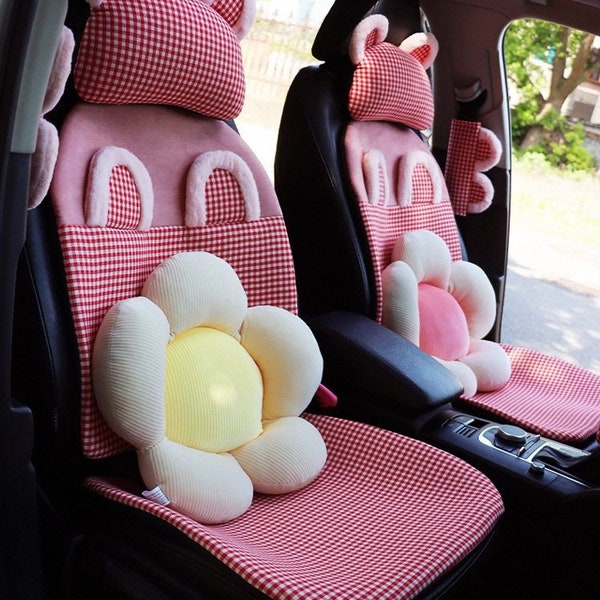 Cute pink car seat covers set for women breathable cotton line car cushions auto interior accessories for girls