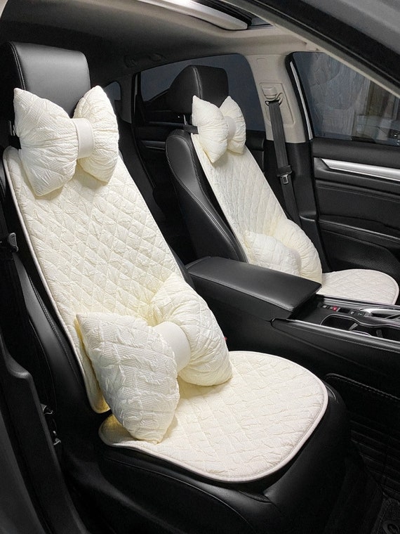Cream Car Accessories White Car Seat Covers Set for Women Car