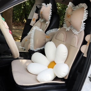 Cute khaki car seat covers set for women breathable cotton line car cushions auto interior accessories for girls