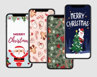 Lot de papiers peints de Noël pour iPhone : écrans de verrouillage de téléphone festifs (téléchargement numérique)