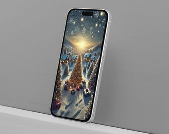 Fond d'écran Village de Noël pour smartphone : écran de verrouillage de l'iPhone des Fêtes (téléchargement numérique)