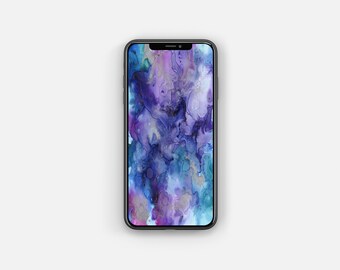 紫と青の抽象的な水彩画の iPhone 壁紙 (デジタルダウンロード) - Etsy