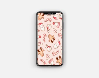 Christmas Gingerbreads iPhone Wallpaper: Festive Phone Lock Screen (Digital Download)