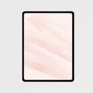 Könnte beinhalten: Ein digitales Tablet mit einem abstrakten Hintergrund in Rosa und Weiß. Der Hintergrund zeigt weiche, pinselstrichähnliche Linien.