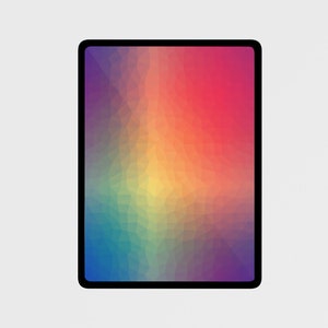 May include: A tablet computer with a colourful abstract background. The background is a gradient of blue, green, yellow, orange, and red.