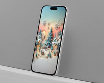 Fond d'écran Village de Noël pour smartphone : écran de verrouillage de l'iPhone des Fêtes (téléchargement numérique)