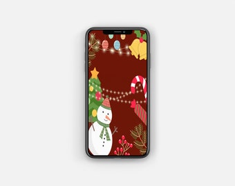Fond d'écran Noël rouge pour iPhone : illustration de l'écran de verrouillage des fêtes (téléchargement numérique)