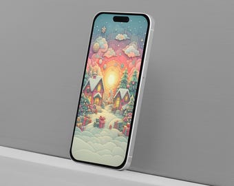 Fond d'écran Village de Noël pour smartphone : écran de verrouillage de l'iPhone des Fêtes (téléchargement numérique)