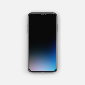 May include: A black smartphone with a gradient screen that transitions from dark blue to light blue and then to pink. The phone is on a white background.