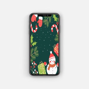 Fondo de pantalla de iPhone de Navidad ilustrado verde / Pantalla de bloqueo del teléfono / Fondo de iPhone / Fondo de pantalla de teléfono inteligente / Descarga instantánea / Navidad