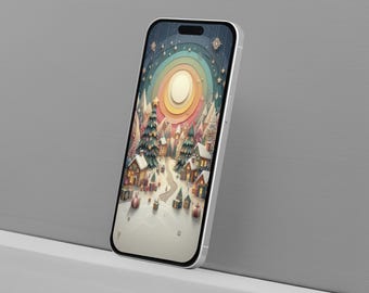 Fond d'écran Village de Noël pour smartphone : écran de verrouillage festif pour iPhone (téléchargement numérique)
