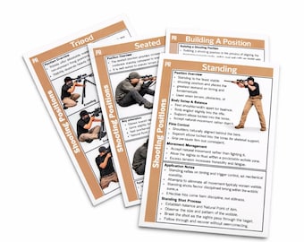 Rifle Shooting Positions Field Cards – Prone Kneeling Standing Shooting Guide – Precision Rifle Stability Cheat Sheet