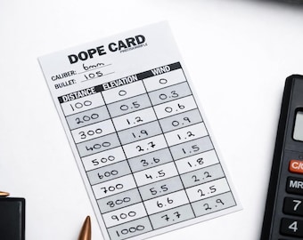 Long Range Shooting DOPE Card x 3 - Paper Data Card for Precision Marksmen