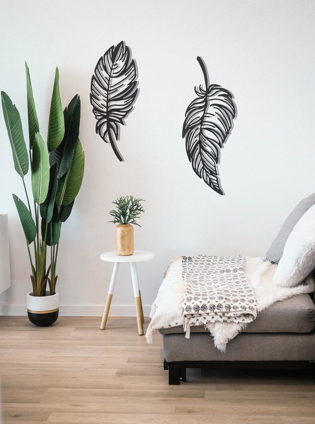 STEEL Plumis Metal Feather Wall Art 2 Pcs Unique Wall Etsy