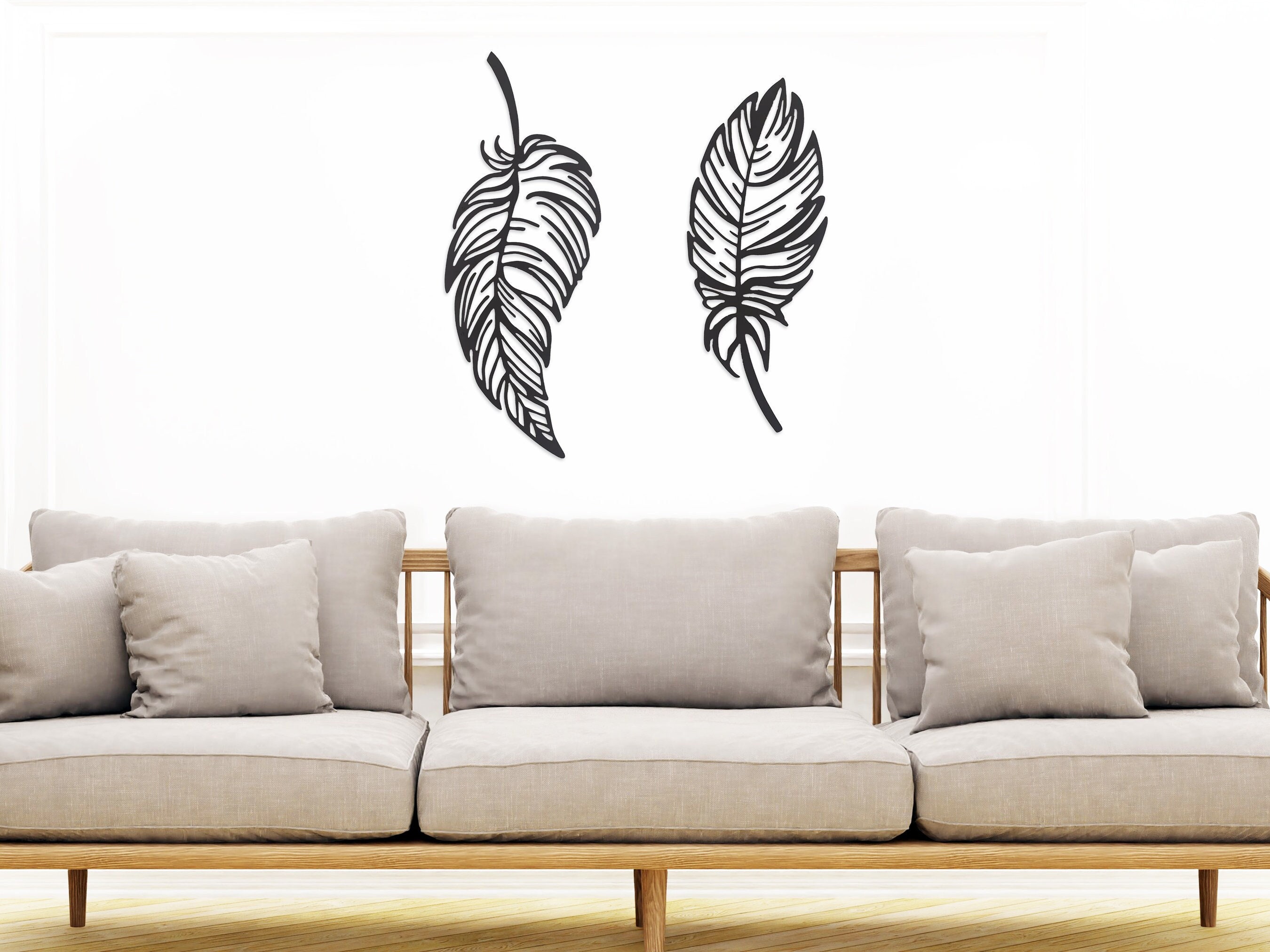 STEEL Plumis Metal Feather Wall Art 2 Pcs Unique Wall Etsy