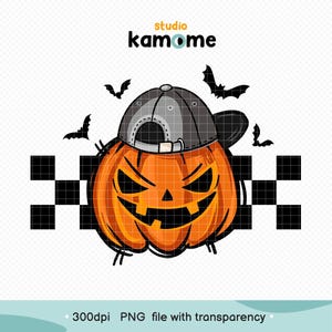 Pumpkin Face Halloween Checkered PNG, Hand Drawn Doodle Pumpkin Boy, Fall Printable png, Spooky png,  Sublimation Design - INSTANT DOWNLOAD