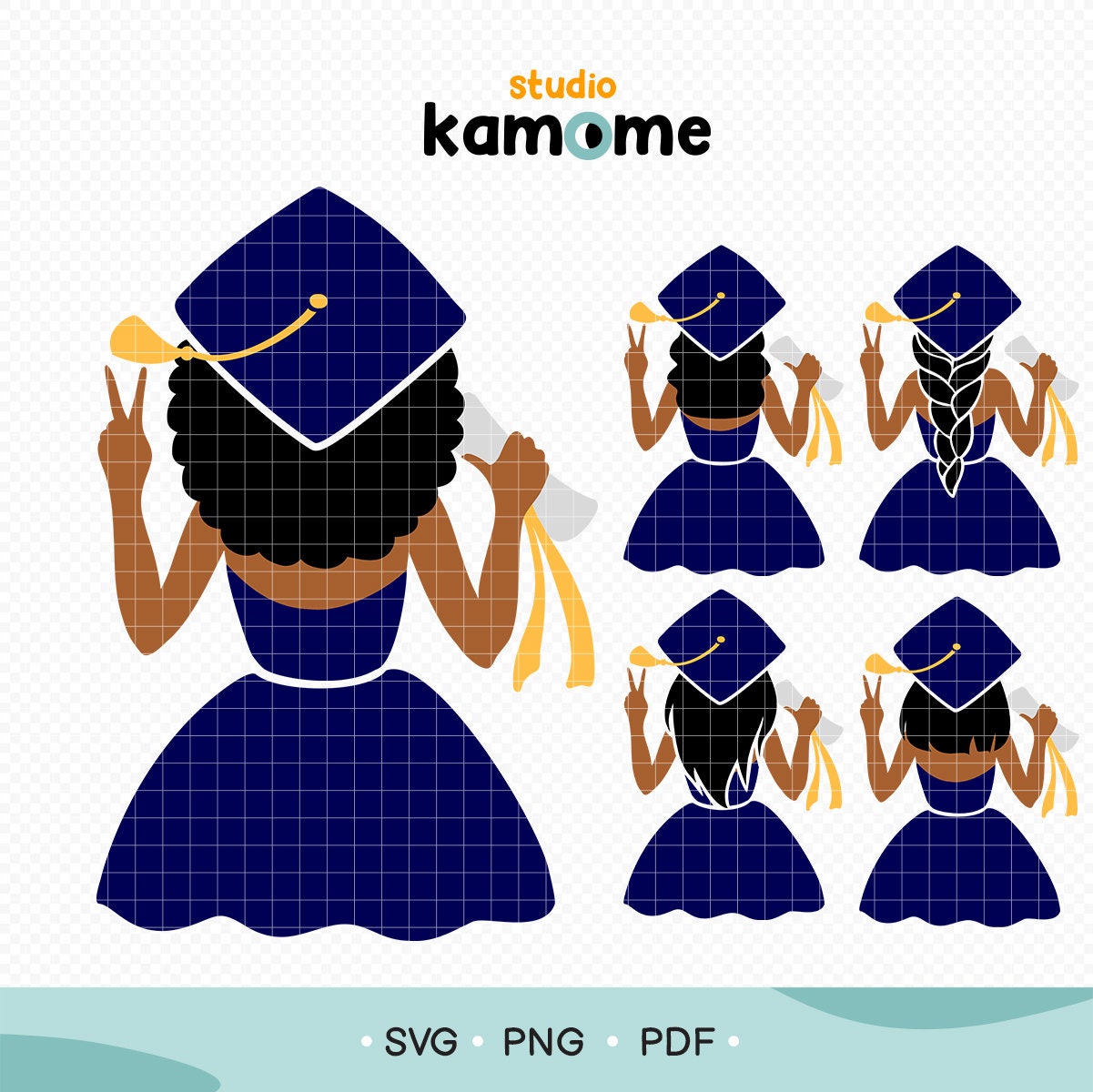 Black Girl Navy Graduation SVG, African American Graduation Girl Svg, Senior black woman Silhouette, Graduation Cap SVG, Instant Download