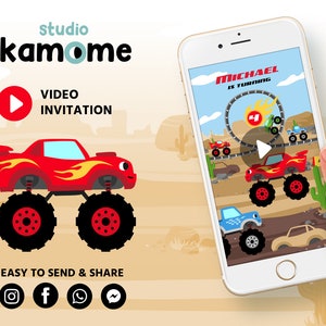 Monster Machines Invitation, Monster Truck Invitation, Monster Truck Birthday Invitation, Monster Video Invitation, Animated Invitations