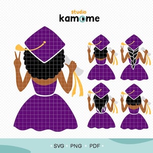 Black Girl Purple Graduation SVG, African American Graduation Girl Svg, Senior black woman Silhouette, Graduation Cap SVG, Instant Download