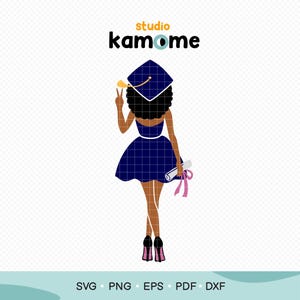 Black Girl Navy Graduation SVG, African American Graduation Girl Svg, Senior black woman Silhouette, Graduation Cap SVG, Instant Download