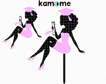 Black Girl Graduation Dress Cake topper SVG, African American Graduation Girl Svg, Sitting Lady Svg, Cricut, Silhouette, Instant Download