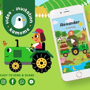 Farm Birthday Invitation, Groene tractor uitnodiging, Farm video Uitnodiging, Barnyard Invite, Farm Animals Verjaardagsuitnodiging, Boerderijfeest