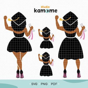 Black Curvy Girl Graduation SVG, African American Graduation Girl Svg, Senior black woman Silhouette, Graduation Cap SVG, Instant Download