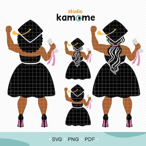 Black Curvy Girl Graduation SVG, African American Graduation Girl Svg, Senior black woman Silhouette, Graduation Cap SVG, Instant Download