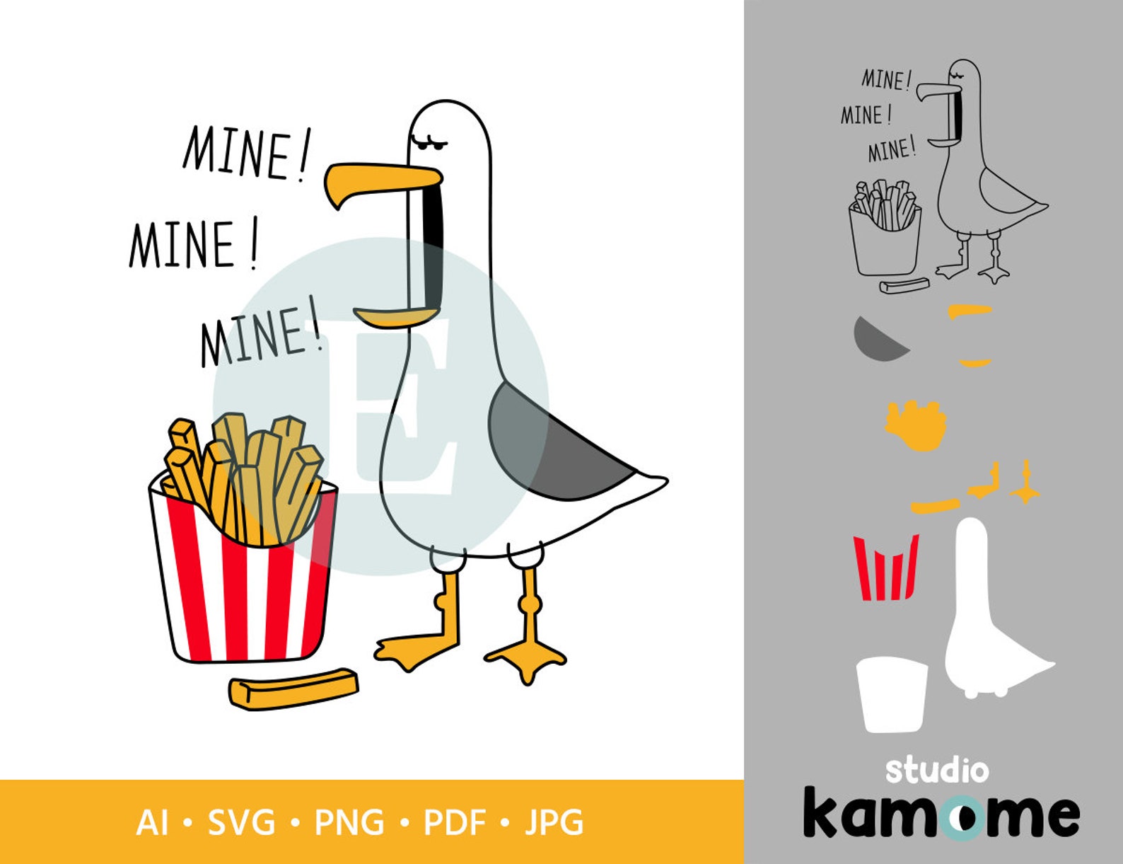 CENWA Funny Seagull Gift Gimme Yo Fries Keychain Nature Bird