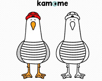 Seagull SVG, Seagull with red hat Svg, Seagull striped shirt  PNG, Seagull cut file, Sublimation, Vector illustration, Instant Download