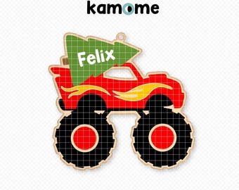 Ornament Monster Truck SVG, Christmas Custom Ornament Monster Truck Svg, Monster Truck Cut file, Vector illustration