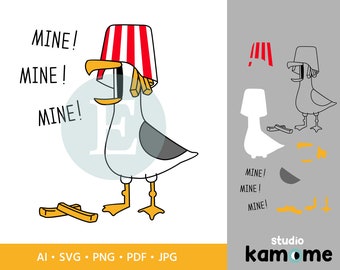 Seagull French fries SVG, Seagull Mine, Seagull cut file, Sublimation, Bird Clipart, vector illustration - png, pdf, ai jpg Instant Download