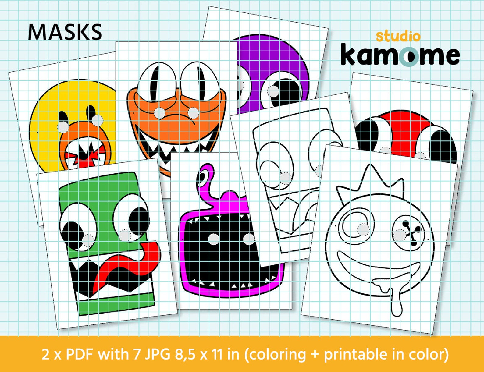 Rainbow Friends Masks Halloween Masks Roblox Coloring Pages Etsy New