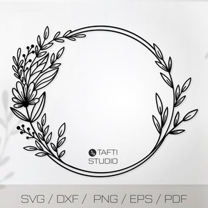Grinalda Floral Svg, Grinalda De Flores Silvestres Cricut Svg, Moldura De Círculo De Casamento Png, Clipart De Monograma De Grinalda, Sobrenome Svg, Arquivo De Corte De Borda De Folhas
