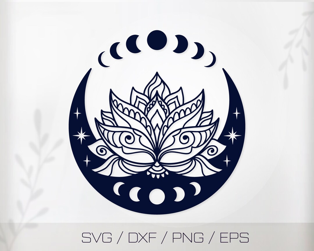 Moon and Lotus Svg, Moon Phase Svg, Lotus Flower Svg, Floral Moon Svg