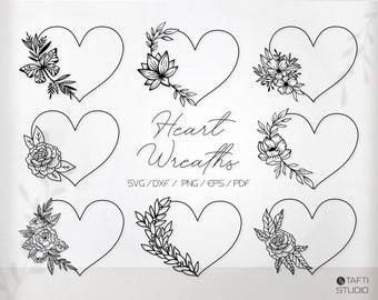 Heart Frame Svg Bundle, Floral Heart Png Clipart, Monogram Wreath for  Wedding, Logo Svg Cricut, Flower Border Silhouette, Heart Outline Svg - Etsy