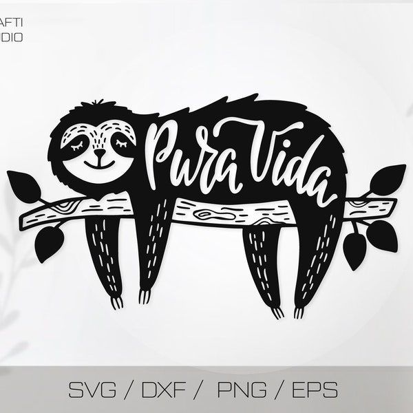 Sloth Quote Pura Vida SVG, Sloth SVG, Sloth PNG, Sloth Clipart, Svg File For Cricut, Costa Rica Svg, Lazy Baby Sloth, Hanging Sloth Svg