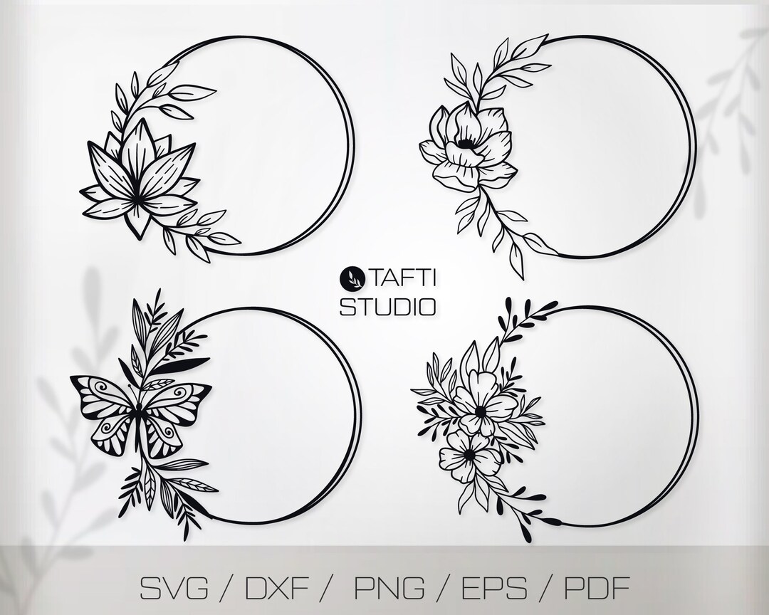 Floral Wreath Svg Bundle, Flower Circle Frame Png for Wedding Monogram ...