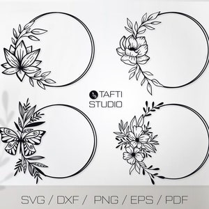 Floral Wreath Svg Bundle, Flower Circle Frame Png for Wedding Monogram, Laurel Border Svg, laurel Wreath Clipart, Wildflower Svg for Cricut