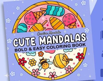 Cute Mandalas Coloring Book: 50 Bold, Easy Designs (PDF Pattern)