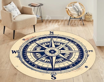 Nautical Compass Round Area Rug, Medallion Design