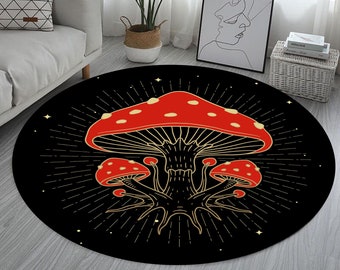 Mushroom Rug, Round Mushroom Rug, For Living Room Rug, Home Decor Rug, Red Mushroom Rug, Round Rug, Design Rug, Mushroom Pattern Rug,Art Rug