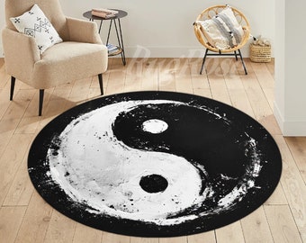Czarno-biały okrągły dywan Ying Yang, nowoczesny wystrój salonu