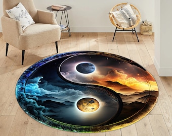 Dywan Yin Yang, nowoczesny okrągły wzór, motyw wody i ognia