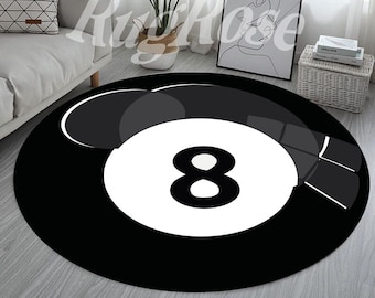 Billiard Rug, Eight Ball Rug, Round Billiard Rug, Round 8 Ball Rug, Billiard Fan Rug, Billiard Area Carpet, Round Game Rug, Kids Room Rug