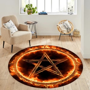 Pentagram Rug,Gothic Rug,Pentagram Triple Rug,Protection Symbol Rug,Devil&#39;s Trap Rug,Satanic Rug,Pentagram Patterned Rug,Satan Rug,Round Rug