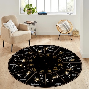 Astrologie Teppich, Sternzeichen Teppich, Horoskop Design Teppich, Astrologie Design Teppich, Runder Sternzeichen Teppich, Deko Teppich, Sonne Mond Stern Teppich, Geschenk Teppich, Tarot Teppich