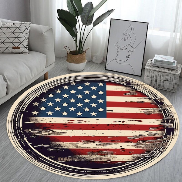Tapis de drapeau américain, tapis rond de drapeau des États-Unis, tapis de drapeau des États-Unis, tapis de zone de drapeau américain, tapis à motif de drapeau américain, tapis de zone décorative pour le salon